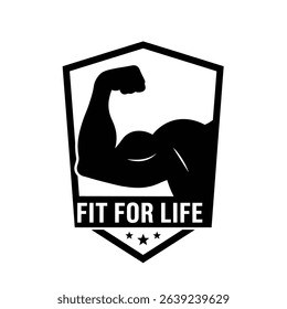 Fit for life strong arm muscle fitness gym logo.