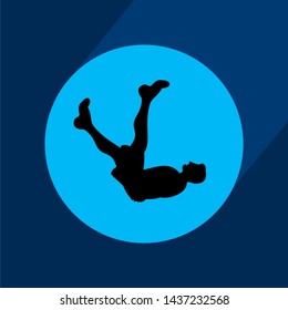 Fit man doing exercises  for body warming or exercises for spine. Icon with long shadow and flat vector symbol.
