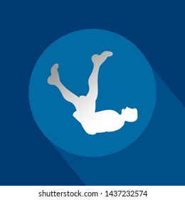 Fit man doing exercises  for body warming or exercises for spine. Icon with long shadow and flat vector symbol.