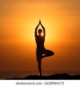 fit man doing yoga in the sunset