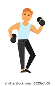 Fit man with dumbbells does exercises isolated illustration