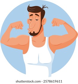 
Fit Man in Love with himself Flexing Biceps Vector Character. Self loving confident bodybuilder boosting his confidence