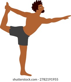 Fit man performing standing balance yoga pose during summer