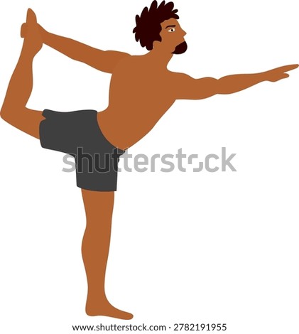Fit man performing standing balance yoga pose during summer