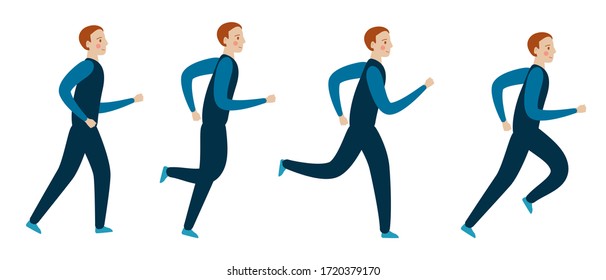 Fit man walking, jogging, running, jumping. Set vector concept illustration in flat cartoon style.