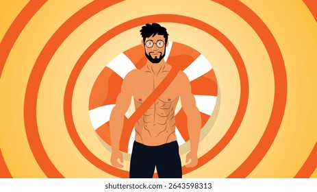 Homem adequado andando com saco de tipoia e fundo de verão cheio de energia