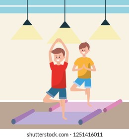 fit men practicing yoga