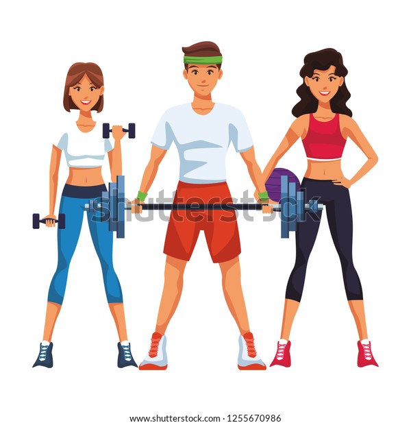 Fit People Doing Exercise Stock Vector (Royalty Free) 1255670986