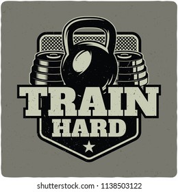 Fit theme t-shirt or poster design with illusrtation of gym weight