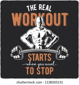 Fit theme t-shirt or poster design with illusrtation of mighty men and barbell