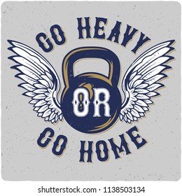 Fit theme t-shirt or poster design with illusrtation of weight and wings