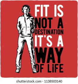 Fit theme t-shirt or poster design with illusrtation of fitness girl