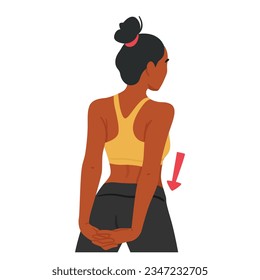 Fit Woman Character Stretches Her Shoulders And Hands, Extending Her Arms behind Back And Interlocking Her Fingers, Relieving Tension And Promoting Flexibility. Cartoon People Vector Illustration