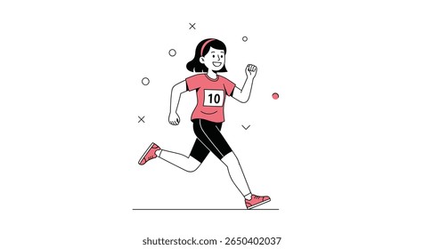 A fit woman competes in a fun road race with enthusiasm and determination
