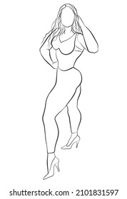 A fit woman doing exercise, Vector line art of a lady, A girl standing illustration