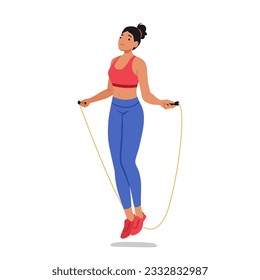 Fit Woman Jumping Rope, demonstrieren Cardio Übung. Vollkörpertraining, Förderung von Ausdauer, Koordination und Kalorienverbrennung, Verbesserung der Cardiovaskulären Cartoon-Vektorgrafik