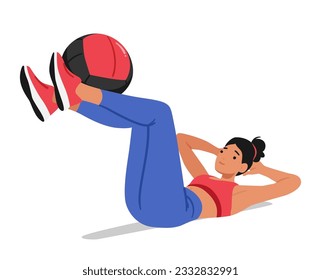 Fit Woman Performing Leg Press Exercise With Stability Ball, Engaging Her Lower Body Muscles For Strength, Stability And Toning. Athletics Female Character Workout. Cartoon People Vector Illustration