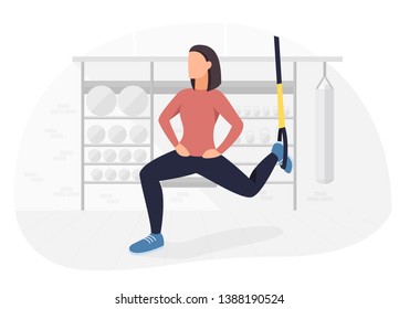 Fit woman working out on trx doing bodyweight exercises. Fitness strength training workout.