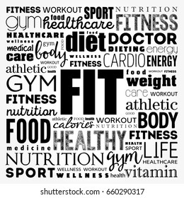 FIT word cloud collage background, health concept