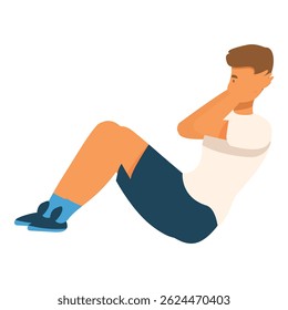Fit young man is working out his abs by doing crunches