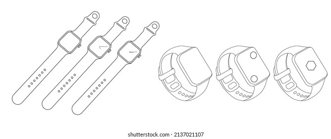  fitbit watch vector. fitness tracker band icons set vector image. Fitness watch icon. Thin linear fitness watch outline icon isolated on white background from gym and fitness collection. Line