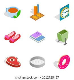 Fitment icons set. Isometric set of 9 fitment vector icons for web isolated on white background