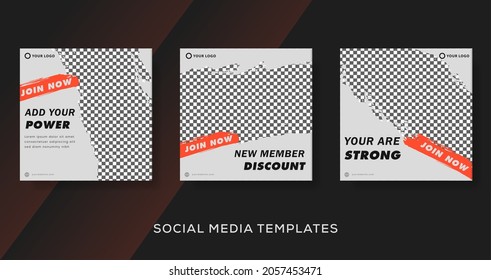 Fitnes gym banner template for social media post. premium vector