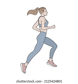  Fitnes woman is running in a sports uniform (leggings and a sports bra) is engaged in fitness, sports, trains isolated on a white background