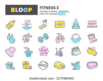 Fitness 2 - Bloop Colorful, Editable Stroke, Line Icons.