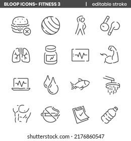 Fitness 3 - Bloop Editable Stroke, Line Icons.