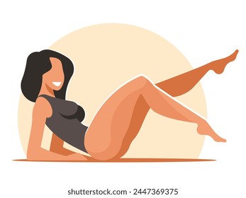 Fitness abdominal exercises. Beautiful woman doing fitness exercises on the press. Vector graphics