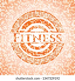 Fitness abstract emblem, orange mosaic background