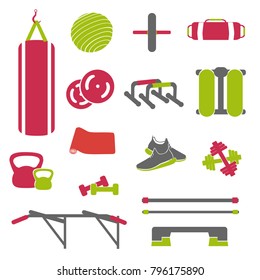 Fitness accessorize vector. Workout equipment set