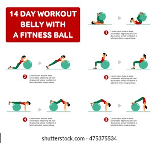 Fitness, Aerobic and workout exercise in gym. Vector set of workout icons in flat style isolated on white background. Fitness equipment, dumbbell, weights, treadmill, ball.