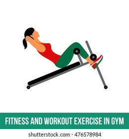 Fitness, Aerobic, workout and exercise in gym. Vector set of gym icons in flat style isolated on white background. People in gym.