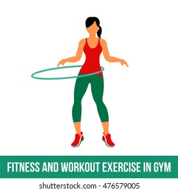 Fitness, Aerobic, workout and exercise in gym. Vector set of gym icons in flat style isolated on white background. People in gym.
