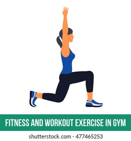 Fitness, Aerobic and workout exercise in gym. Vector set of workout icons in flat style isolated on white background.