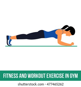 Fitness, Aerobic and workout exercise in gym. Vector set of workout icons in flat style isolated on white background.