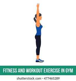 Fitness, Aerobic and workout exercise in gym. Vector set of workout icons in flat style isolated on white background.
