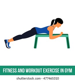 Fitness, Aerobic and workout exercise in gym. Vector set of workout icons in flat style isolated on white background.