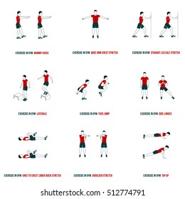 Fitness, Aerobic and workout exercise in gym. Vector set of workout icons in flat style isolated on white background.