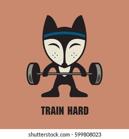 Fitness Aerobic and workout exercise in gym. Fox in gym. Gym sign or symbol. Vector illustration