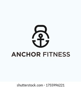 fitness anchor logo design with kettlebell vector illustration on white background