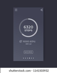 Fitness app, activity tracker for smartphone, pedometer, step counter vector mobile interface