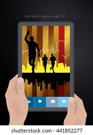 Fitness app concept on touchscreen, vector