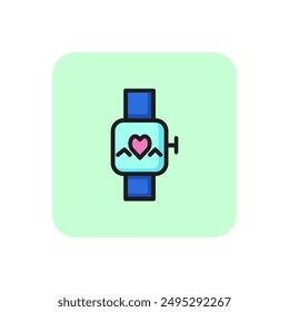 Fitness App Line-Symbol. Intelligente Uhr, Gadget, Tracker, Herzschlag. Konzept der Gesundheitsversorgung. Vektorillustration kann für Themen wie Technologie, Aktivität, Interface verwendet werden