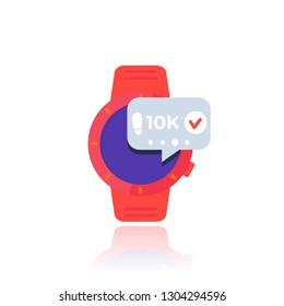 Fitness app, track the steps, pedometer in smart watch vector icon