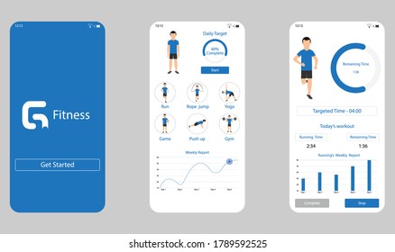 Fitness App Ui Kit Design Template ,mobile Application User Interface Concept Fitness Health Workout App Ui