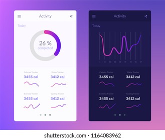 Fitness-App. UiUx-Design. UI Design-Konzept mit Web-Elementen der Workout-Anwendung für mobile und Tablet-Geräte einzelne Vektorgrafik. EPS10