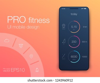 Fitness app. Ui ux design. UI design concept with web elements of workout application for mobile